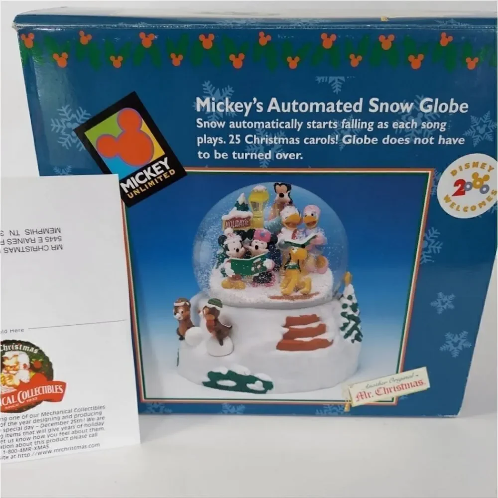 NIB Disney Millennium 2000 Mickeys Automated Snow Globe Music Box Mr Christmas